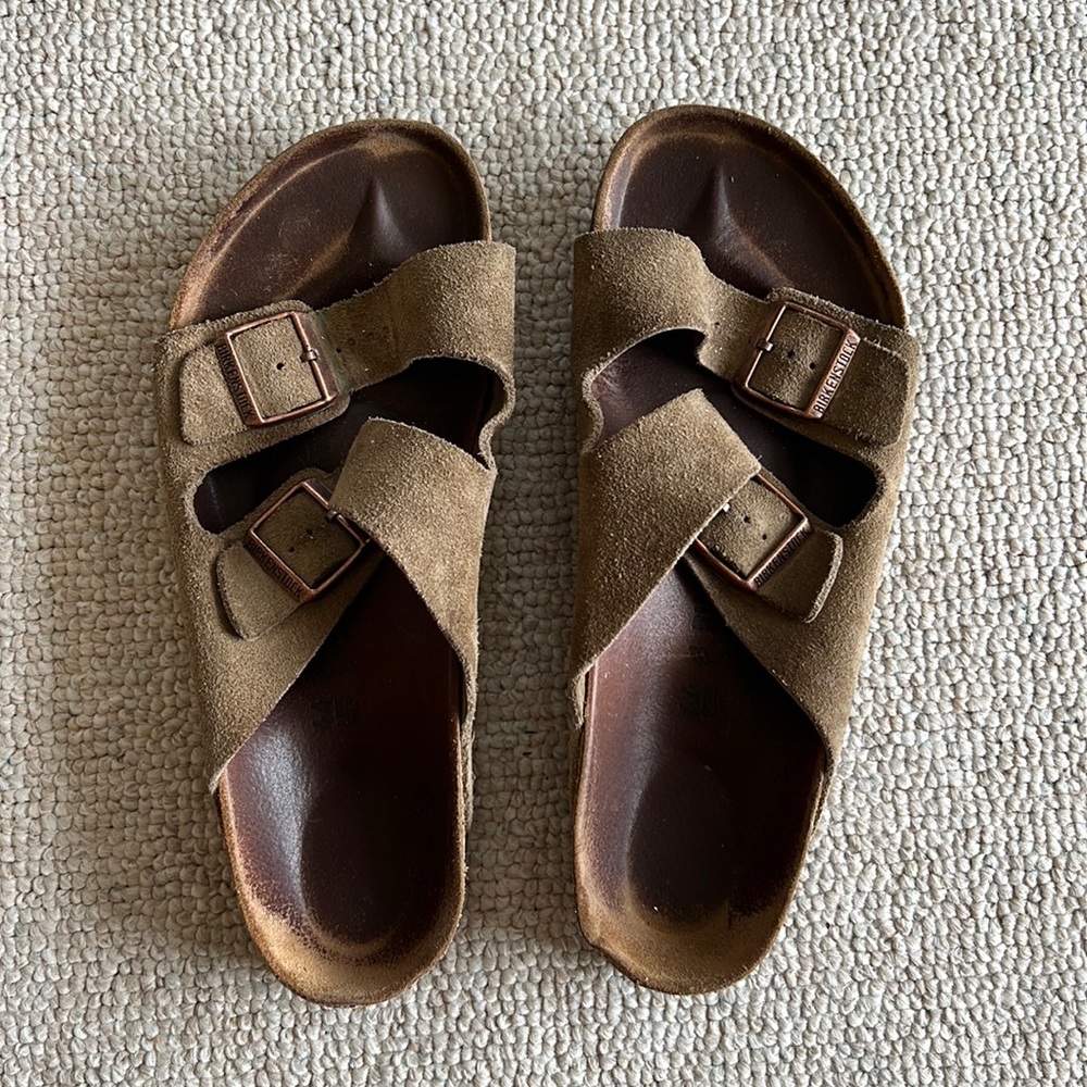 Birkenstock Tan Light Brown Arizona Sandals Size 44 Men's 11 Suede Leather